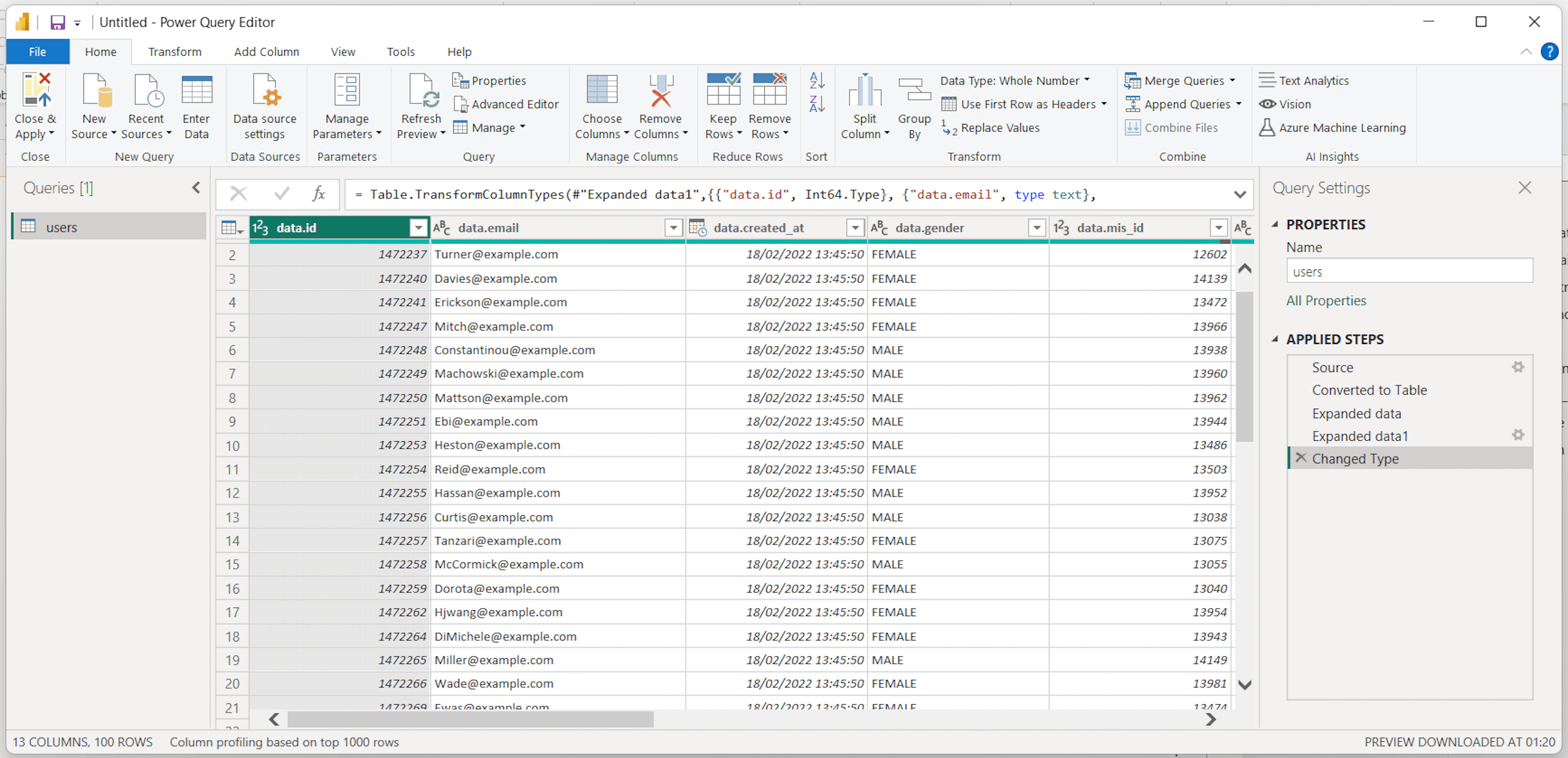 Example API data